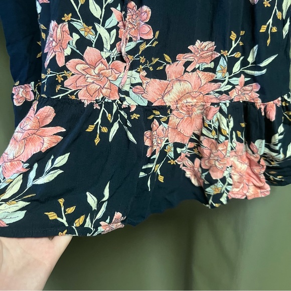 Billabong Navy Floral Dress with Pink and Cream Accents 3/4 Sleeve - Picture 7 of 8